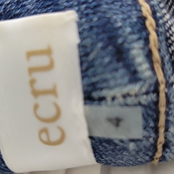 ECRU straight stretch jean with brown suede piping down legs - Picture 2 of 4